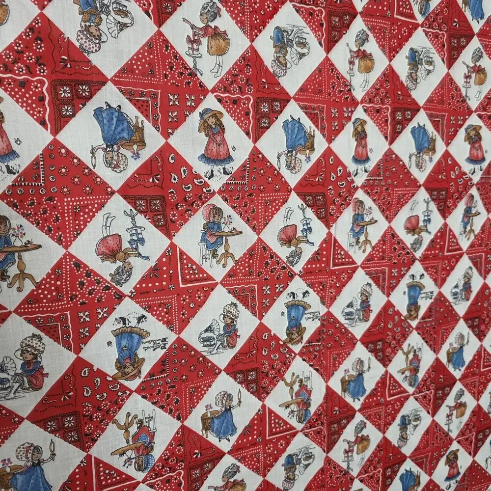 Vintage Holly Hobbie Fabric Panel Roth Greeting Cards Quilt Fabric 44.5x72